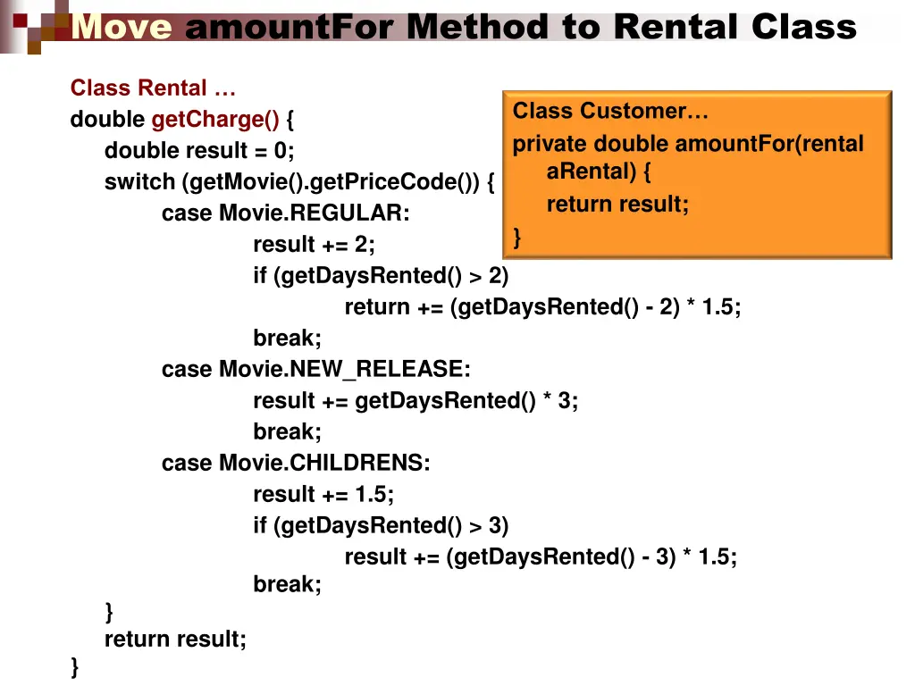 move amountfor method to rental class