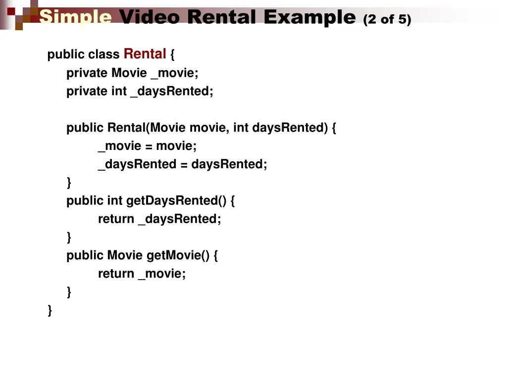 simple video rental example 2 of 5