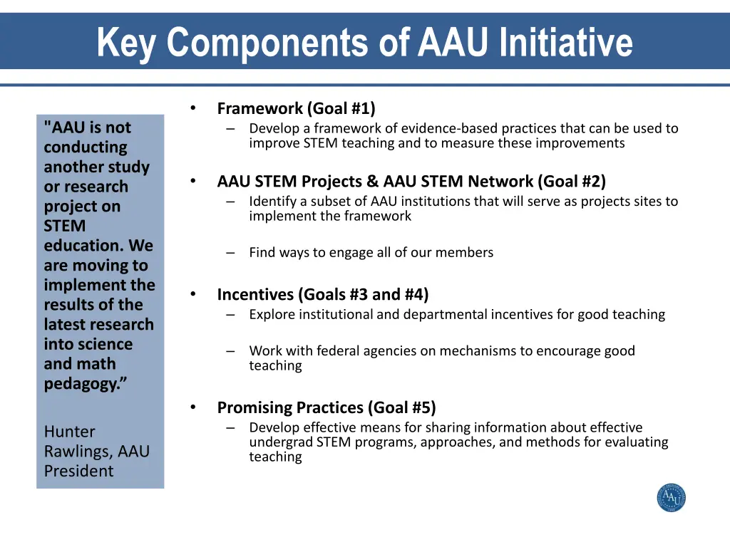 key components of aau initiative