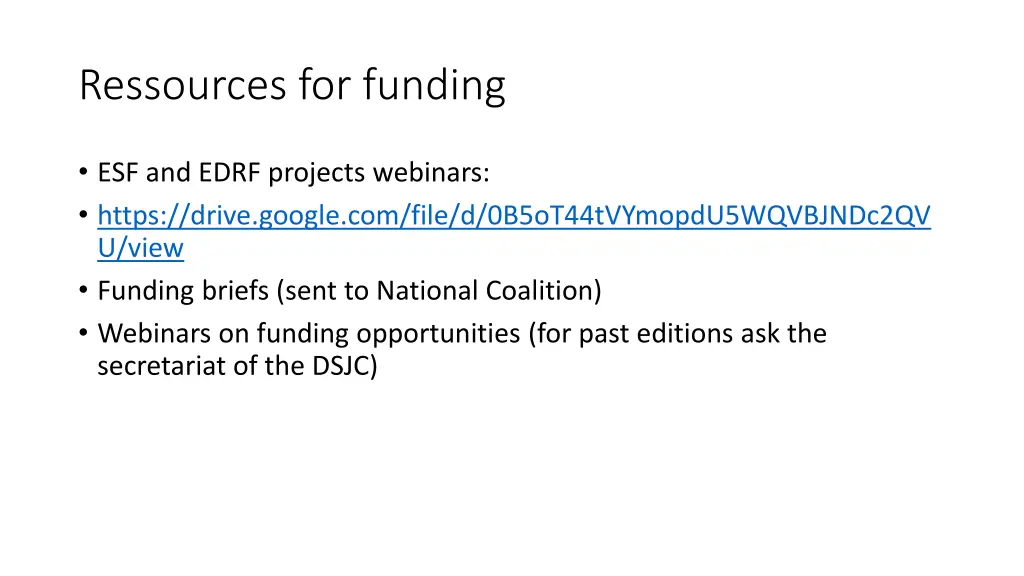 ressources for funding
