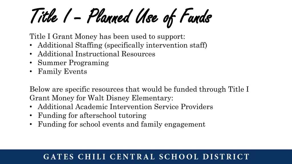 title i title i planned use of funds planned