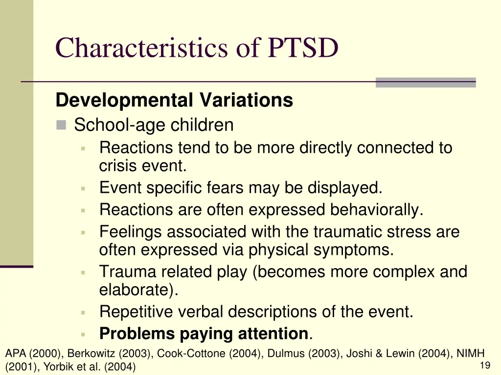 characteristics of ptsd 10