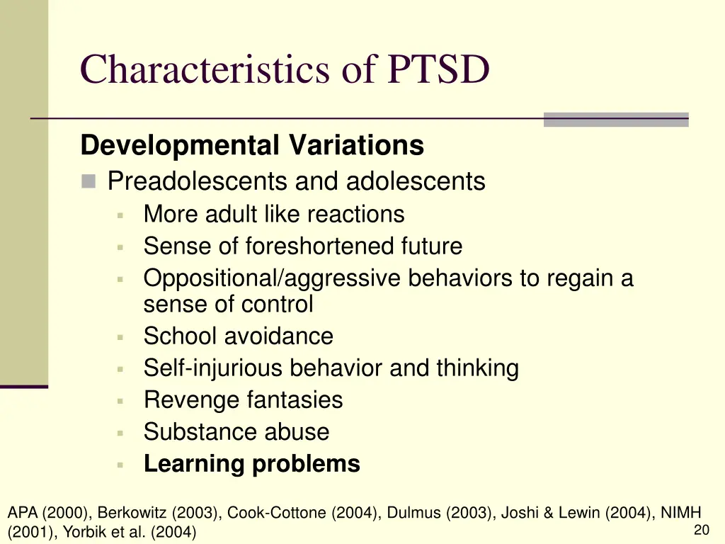 characteristics of ptsd 11