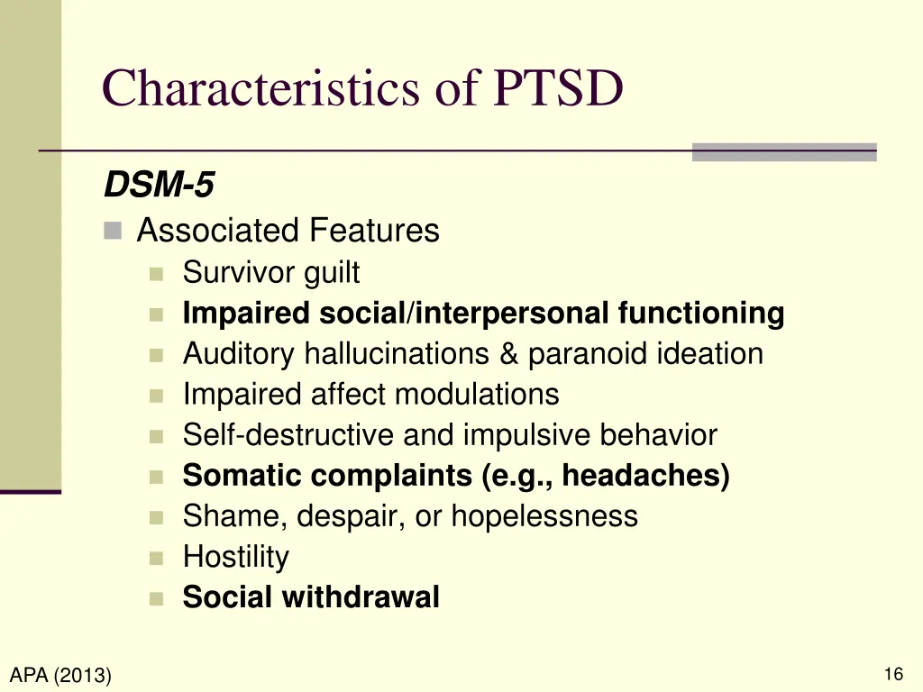 characteristics of ptsd 7
