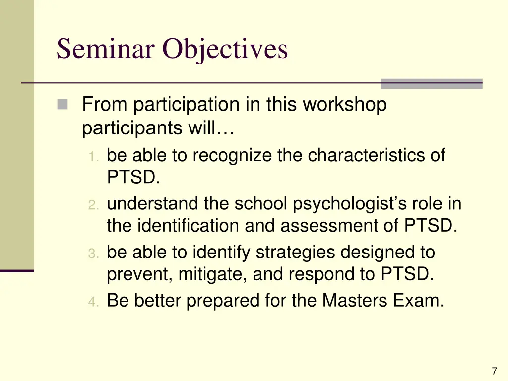 seminar objectives