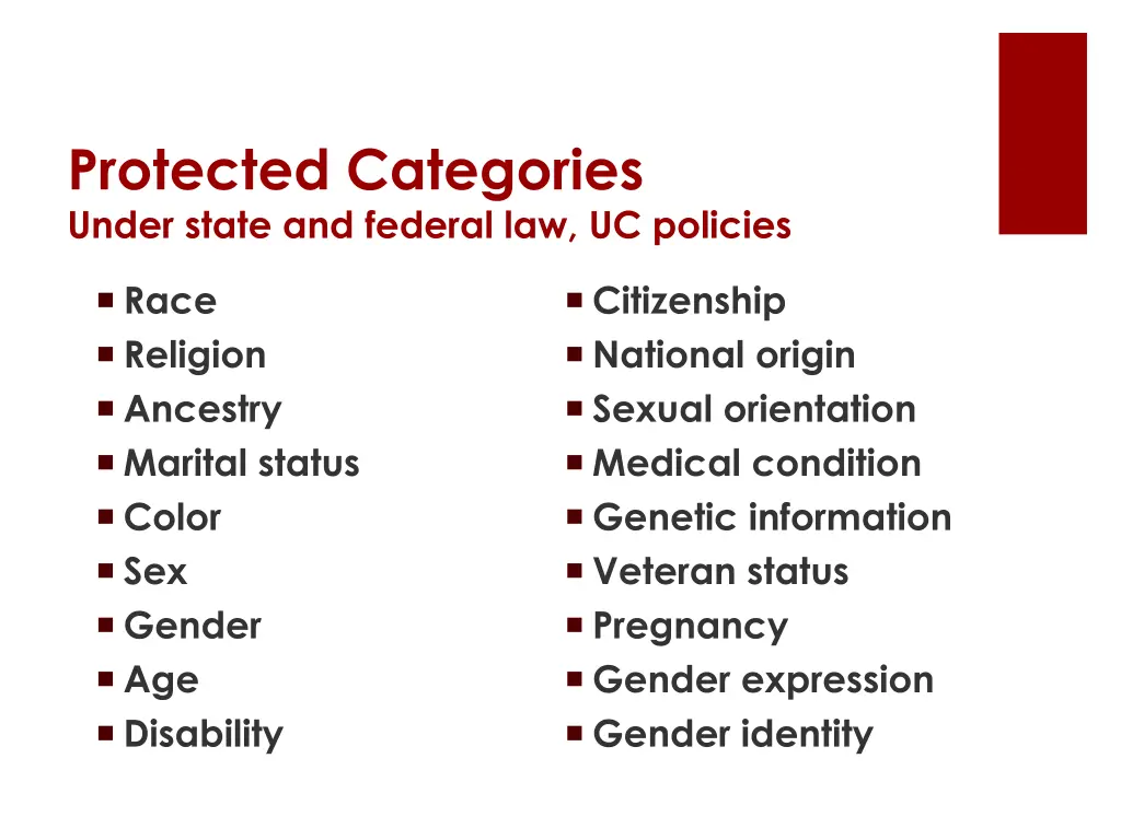 protected categories under state and federal