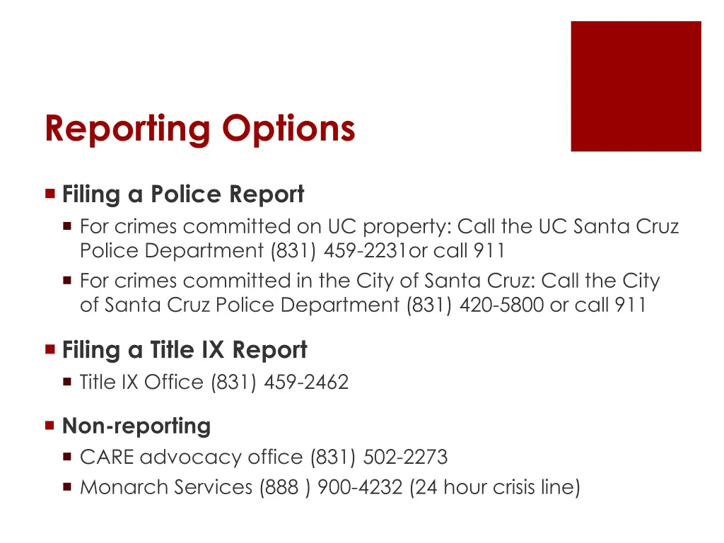 reporting options