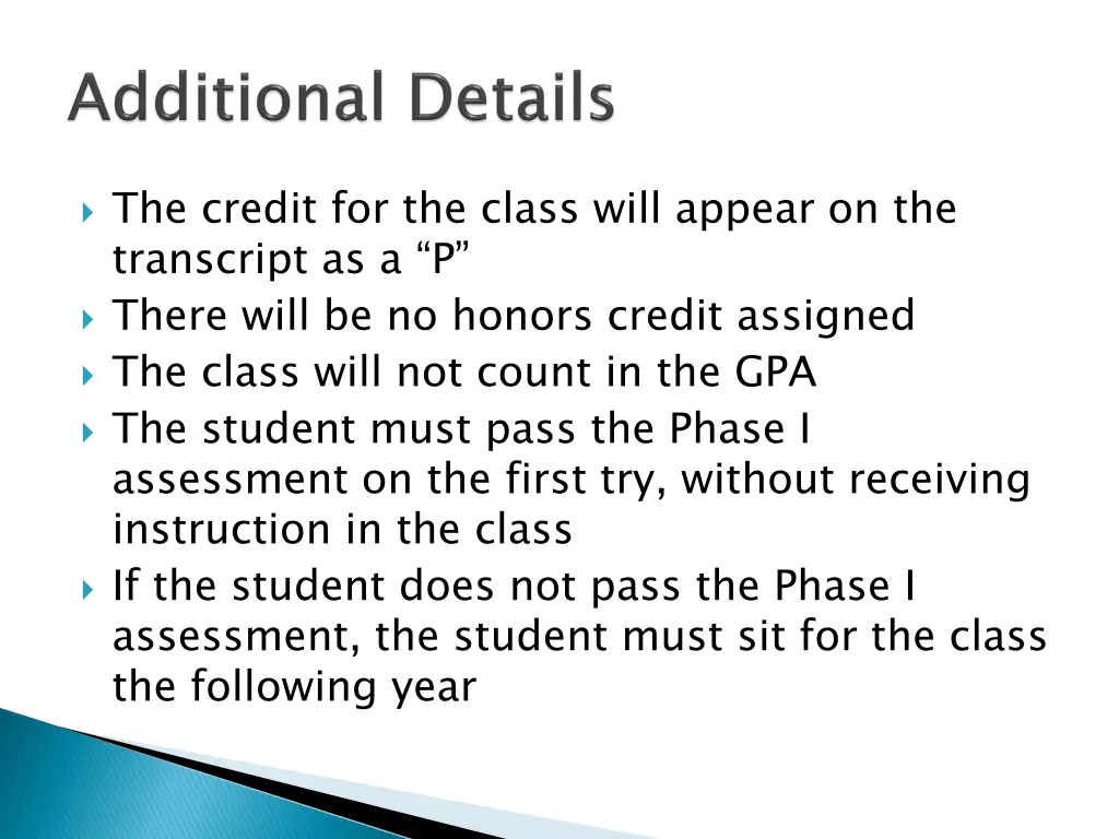 the credit for the class will appear