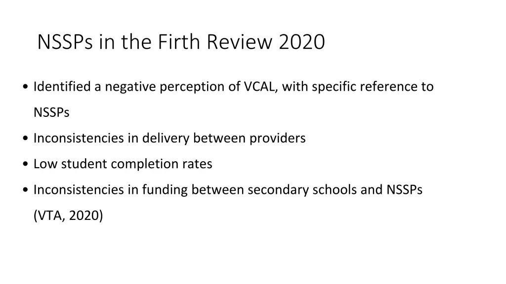 nssps in the firth review 2020