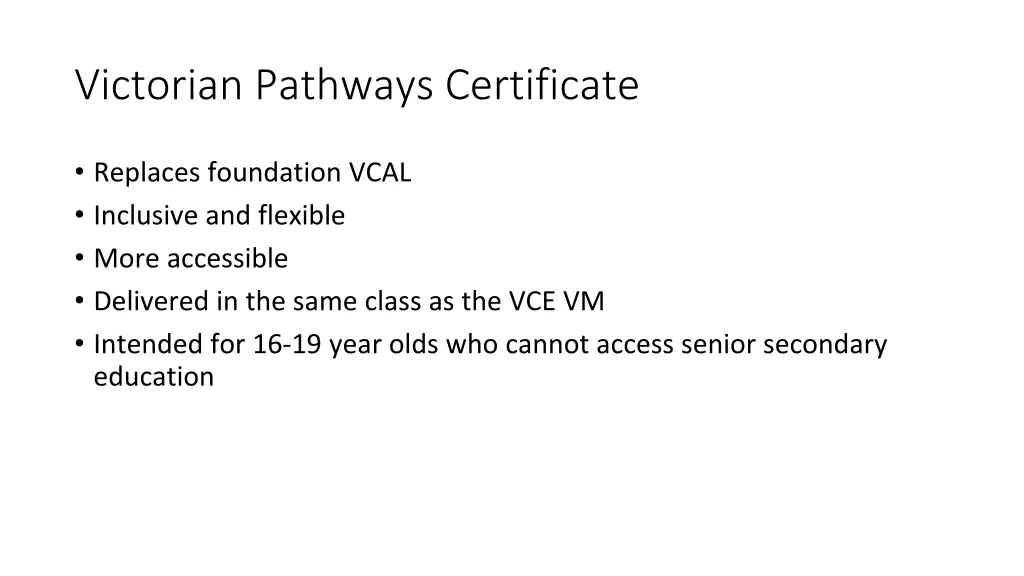 victorian pathways certificate