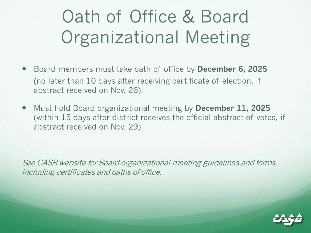 oath of office board organizational meeting