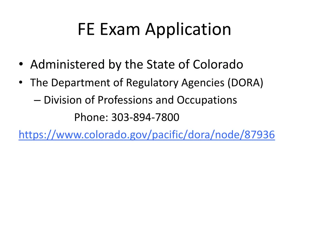 fe exam application