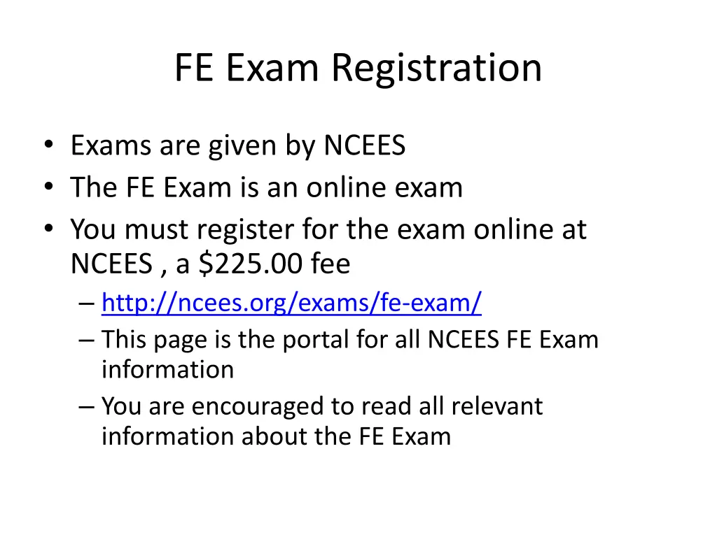 fe exam registration