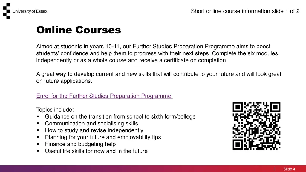 short online course information slide 1 of 2