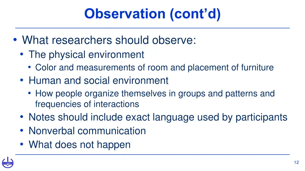 observation cont d