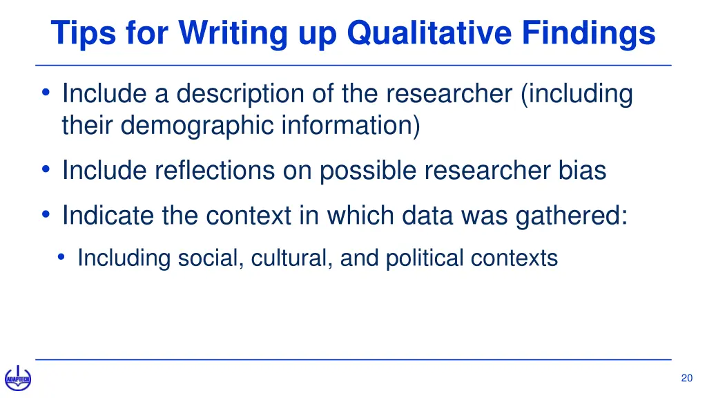 tips for writing up qualitative findings