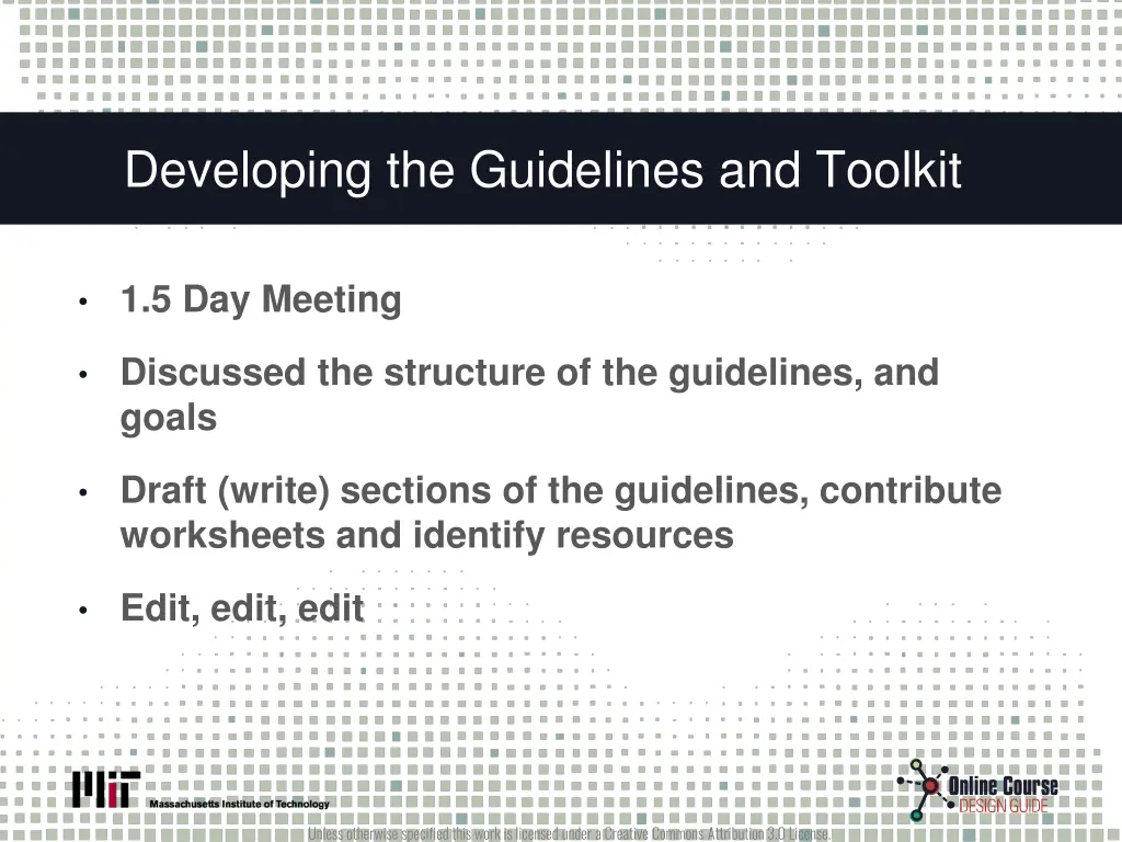 developing the guidelines and toolkit