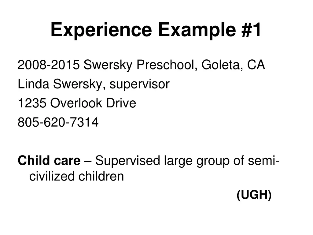 experience example 1