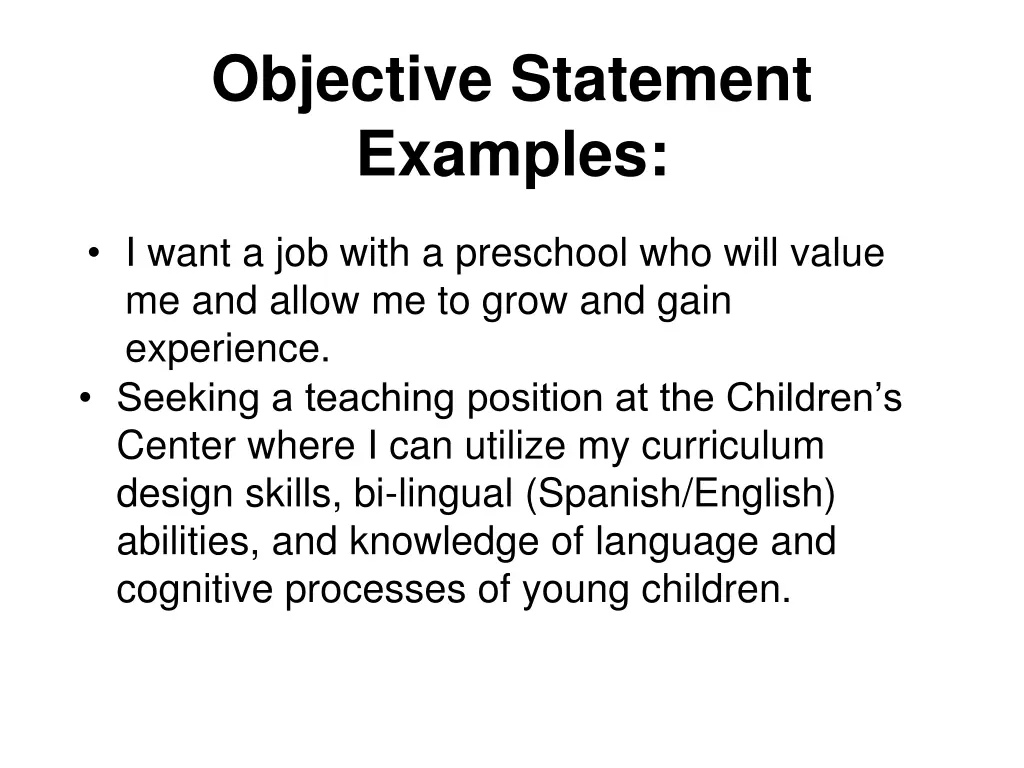 objective statement examples