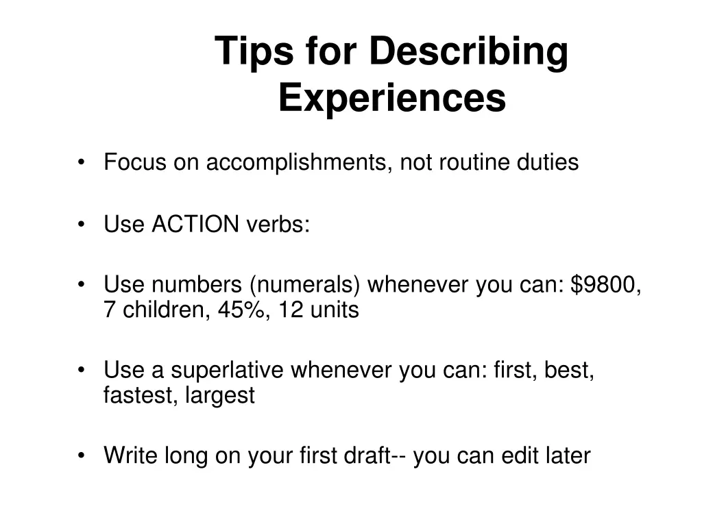 tips for describing experiences