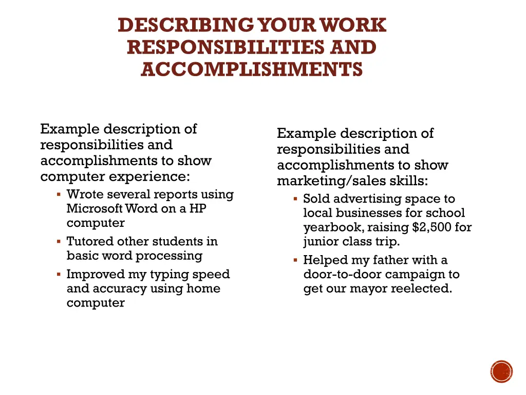 describing your work responsibilities