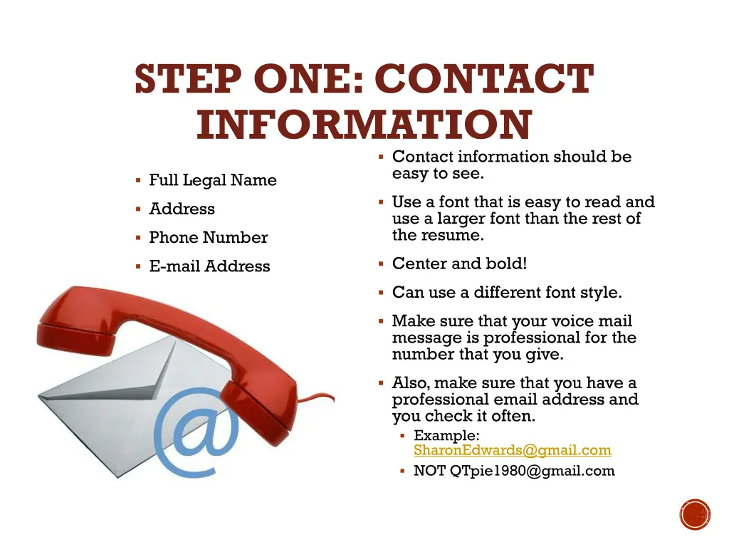 step one contact information