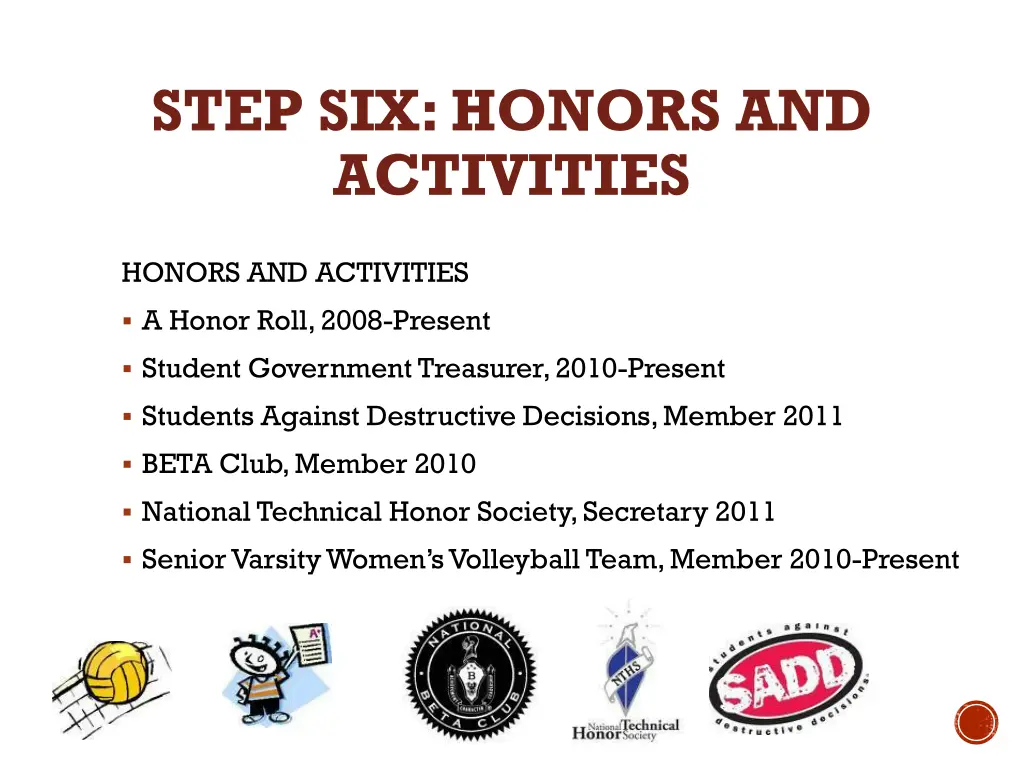 step six honors and activities 1