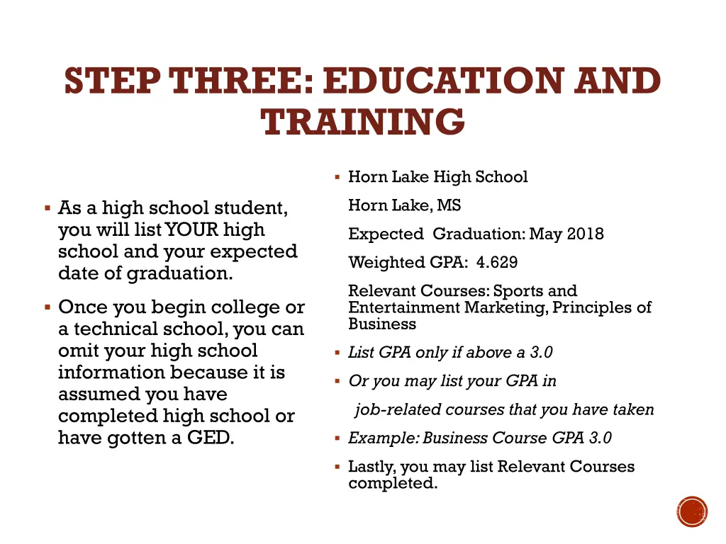 step three education and training