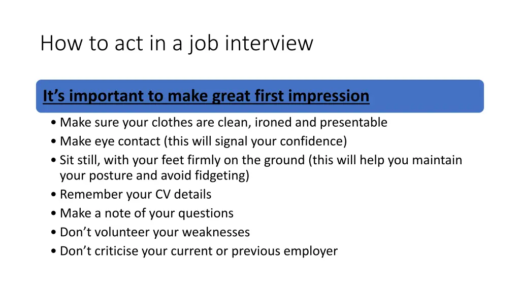 how to act in a job interview