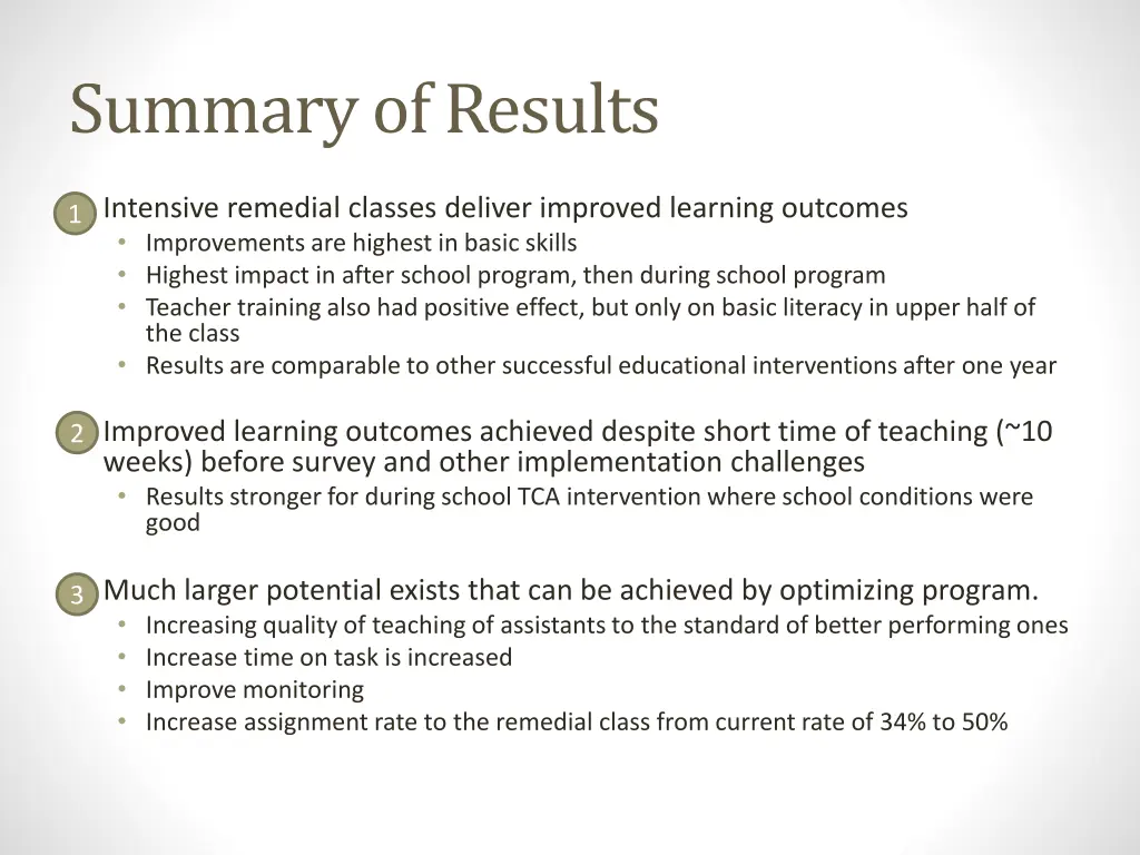summary of results 1