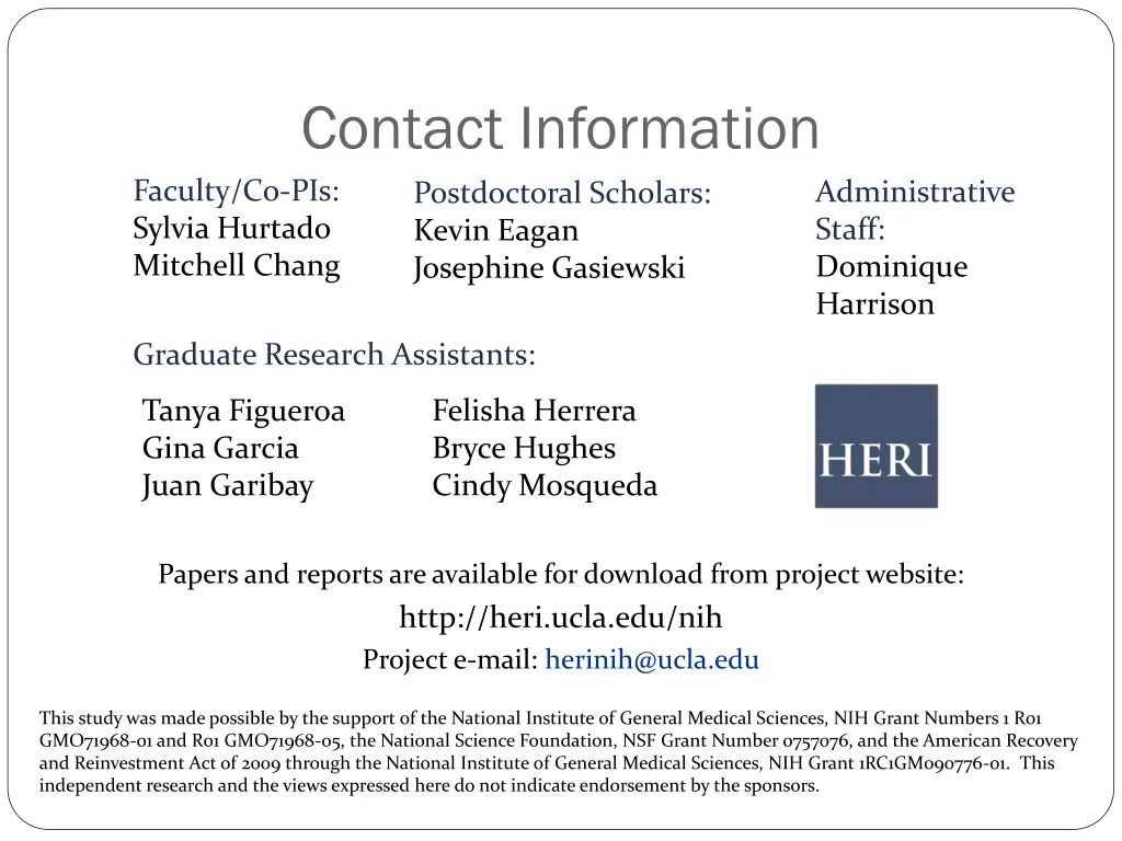 contact information faculty co pis sylvia hurtado