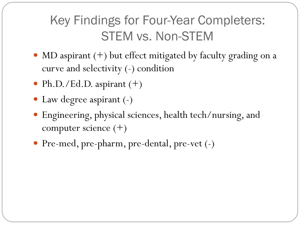 key findings for four year completers stem 1