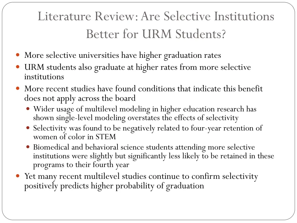 literature review are selective institutions