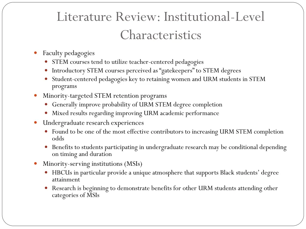 literature review institutional level