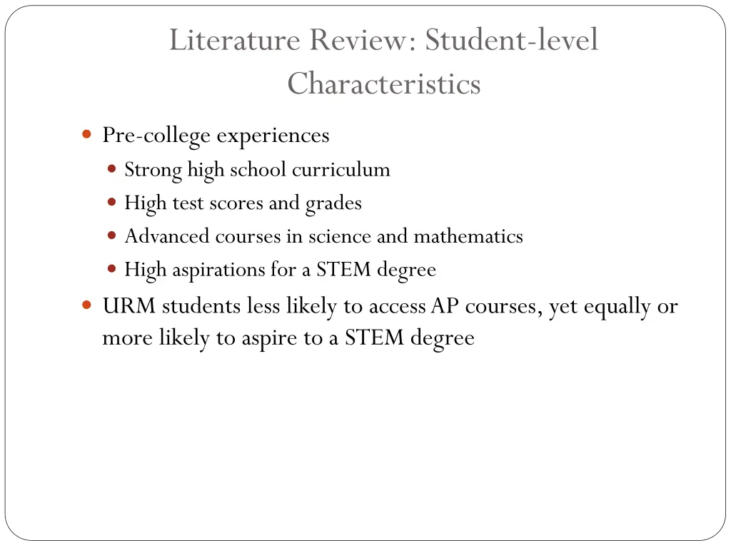 literature review student level characteristics