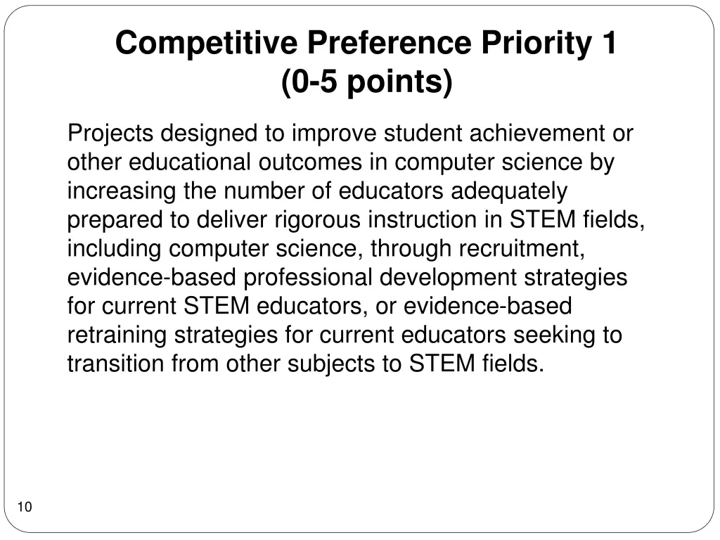 competitive preference priority 1 0 5 points