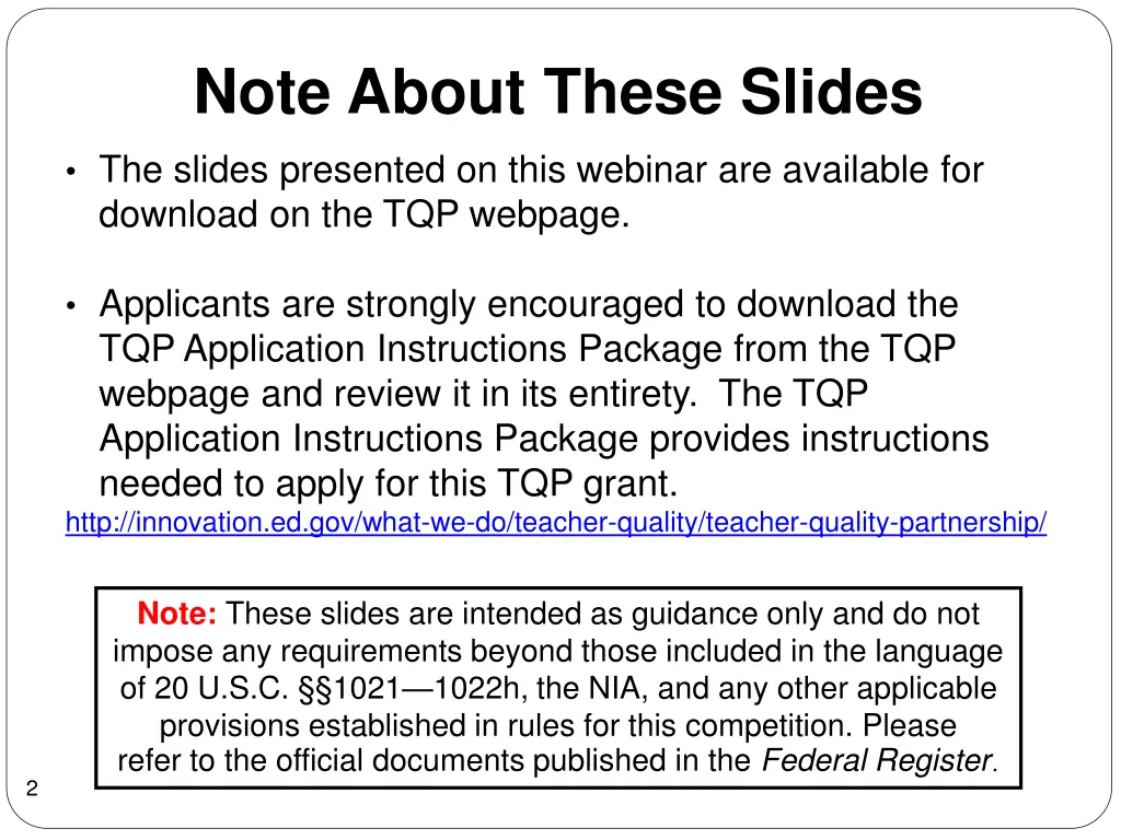 note about these slides