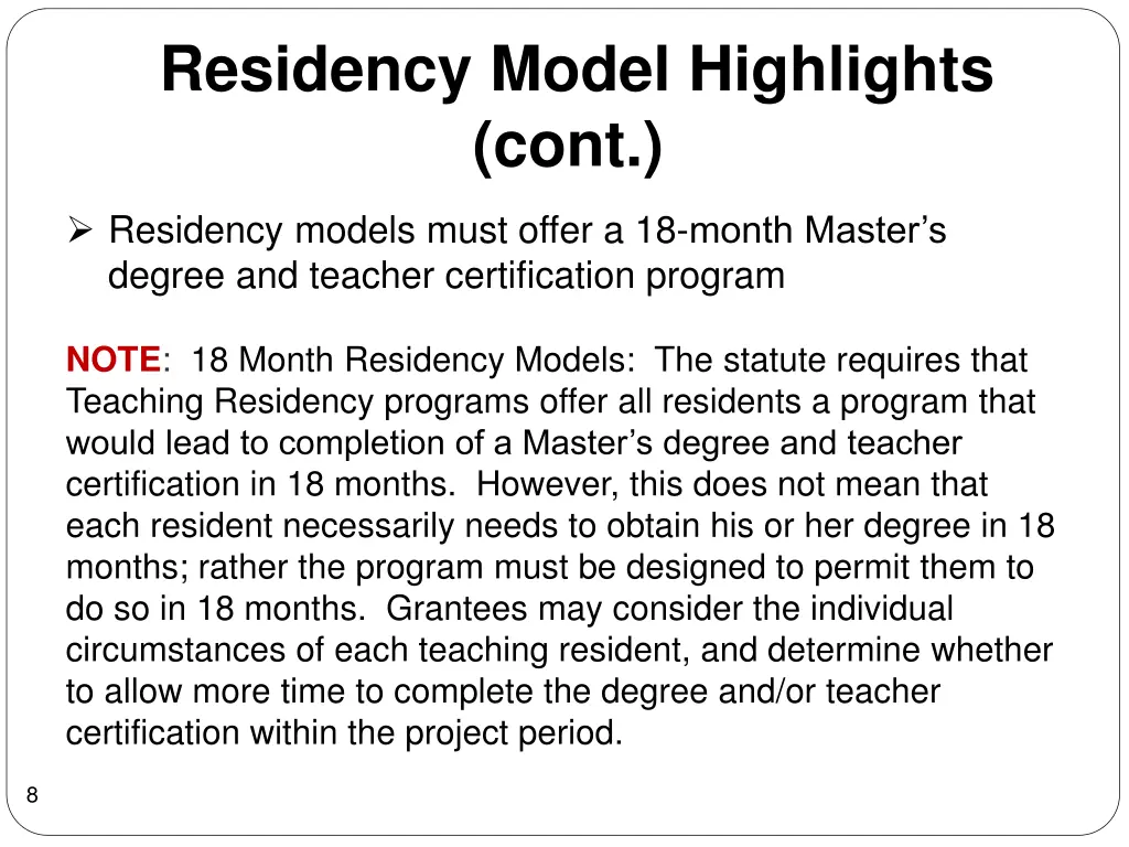 residency model highlights cont