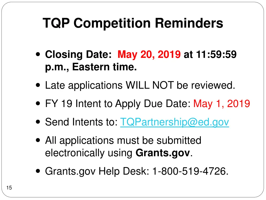 tqp competition reminders