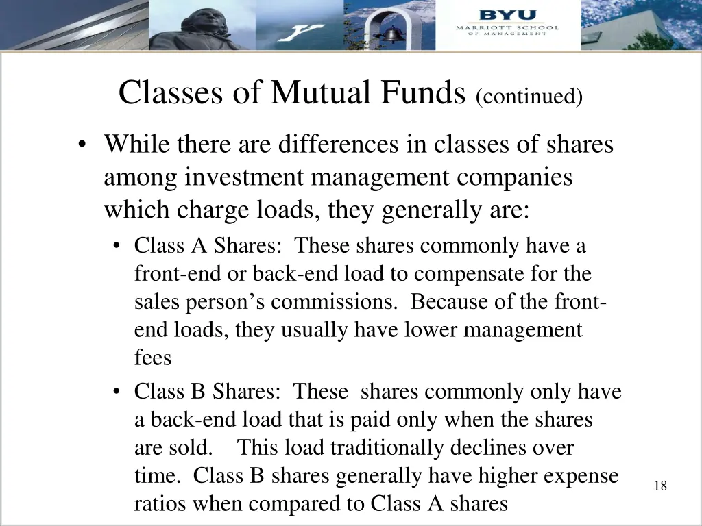 classes of mutual funds continued