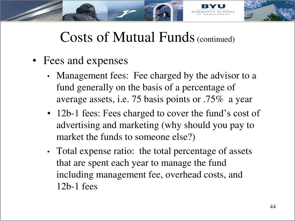 costs of mutual funds continued