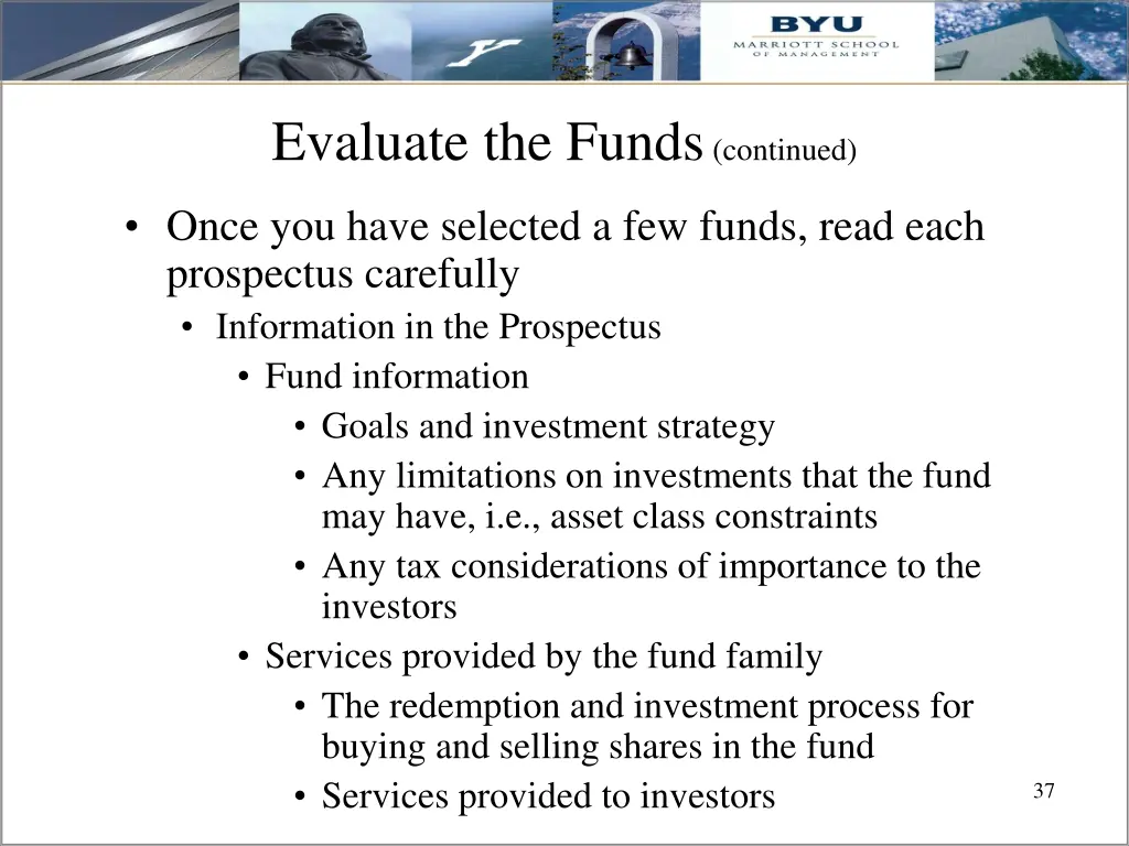 evaluate the funds continued 2