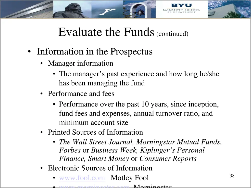evaluate the funds continued 3