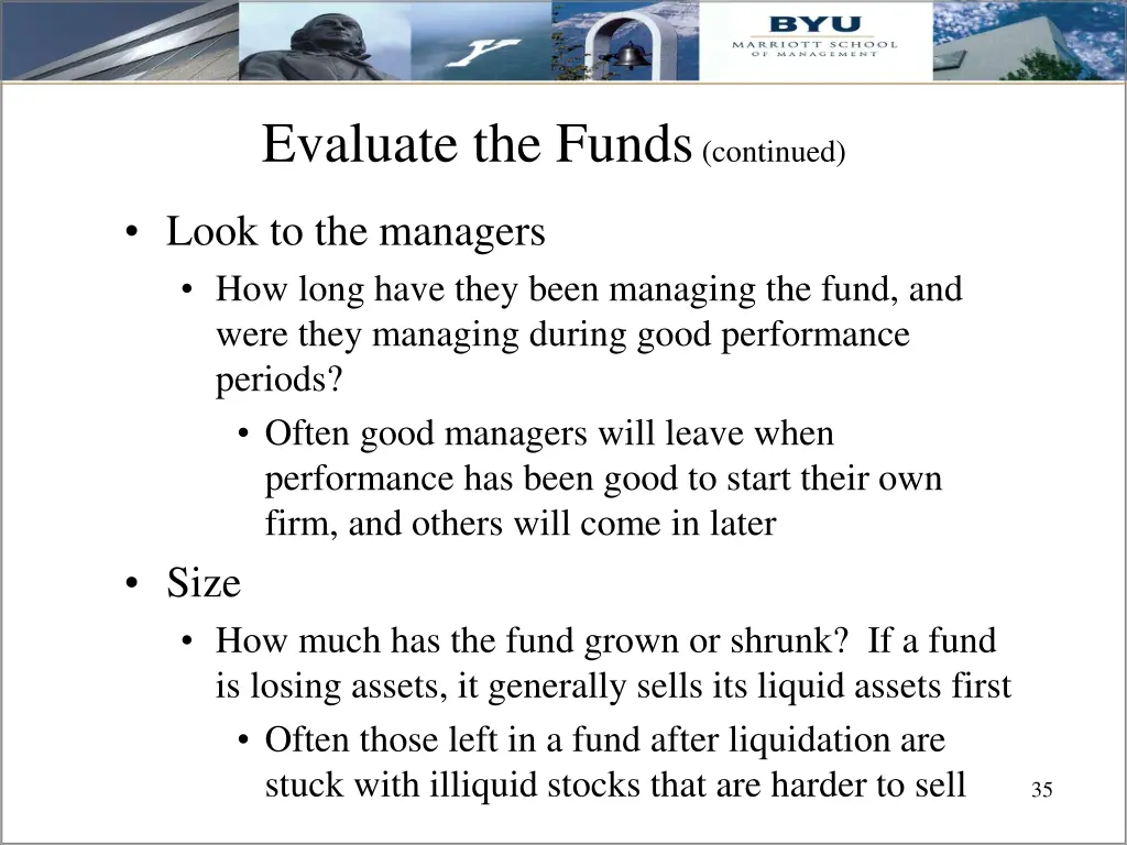 evaluate the funds continued
