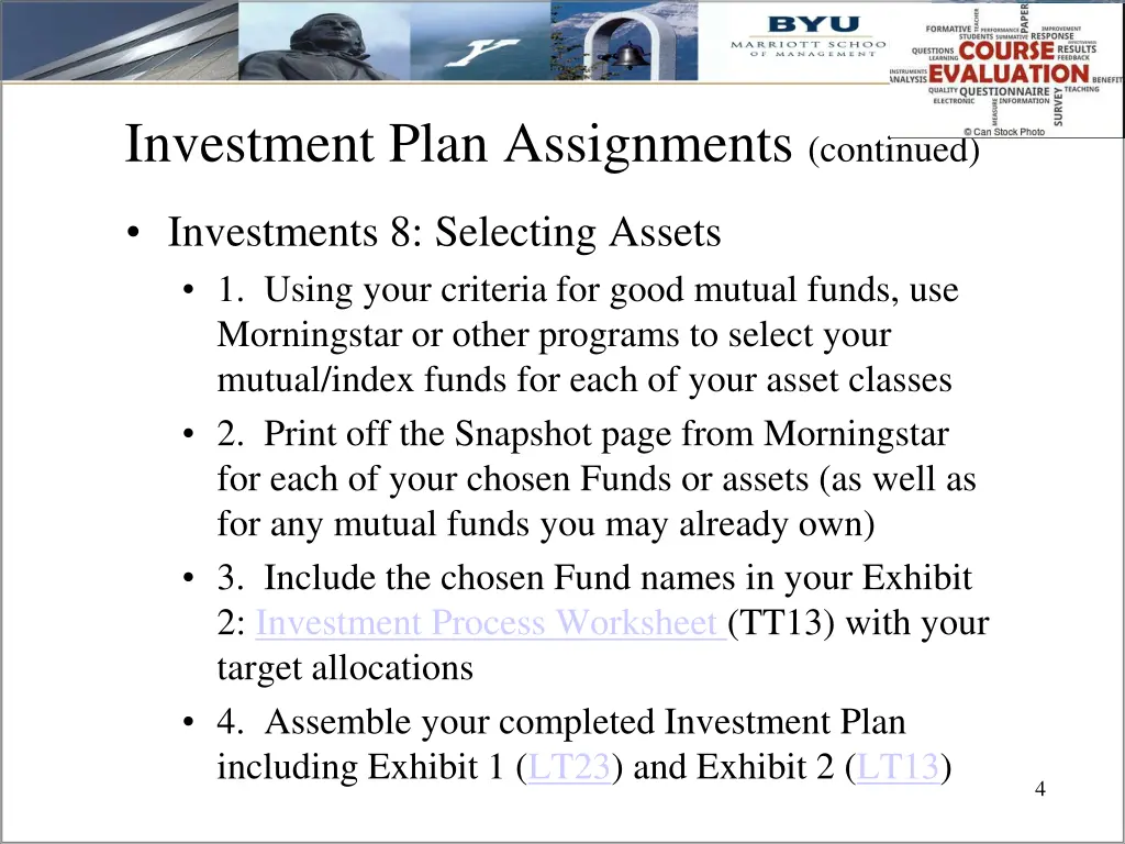 investment plan assignments continued