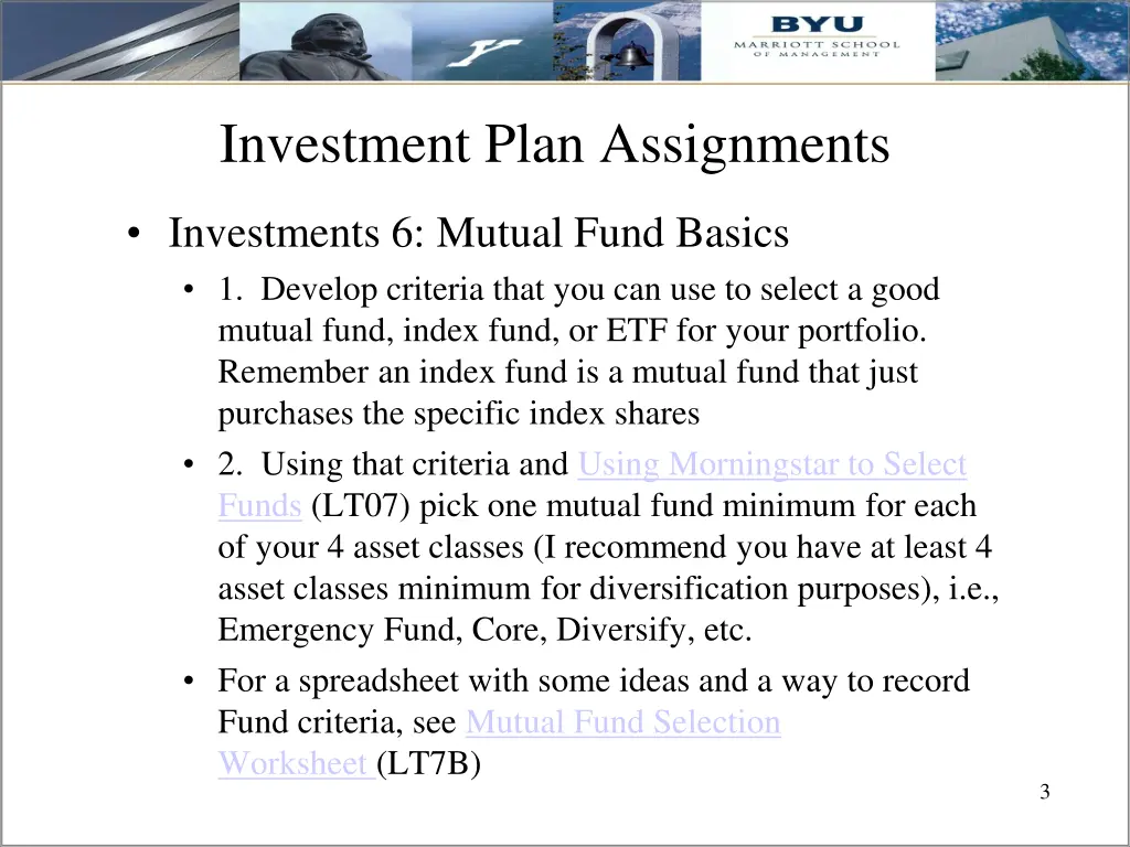 investment plan assignments