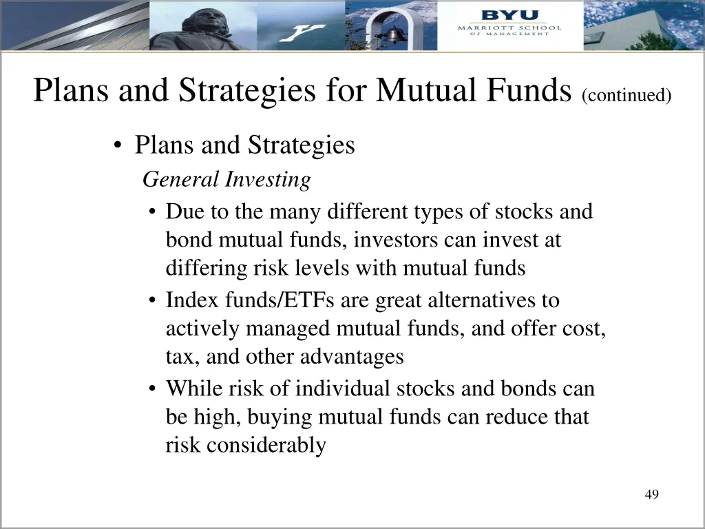 plans and strategies for mutual funds continued