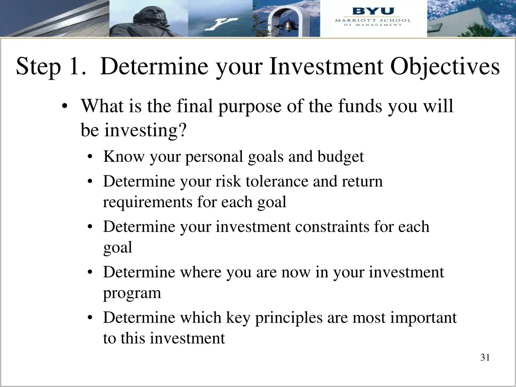 step 1 determine your investment objectives