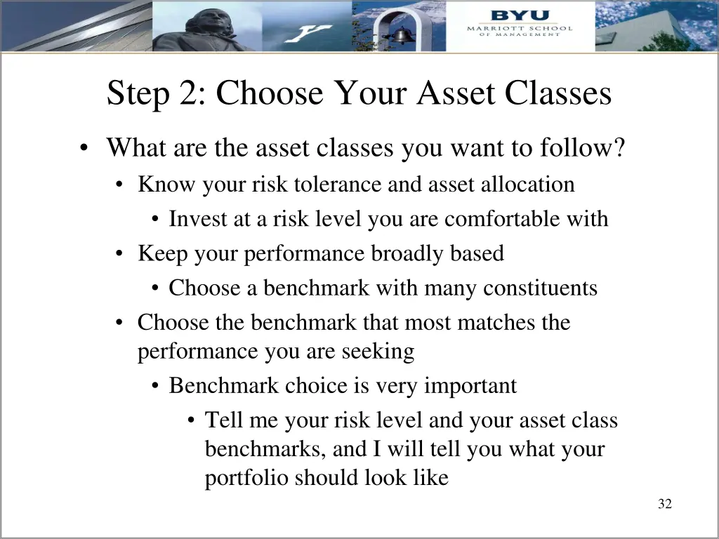 step 2 choose your asset classes