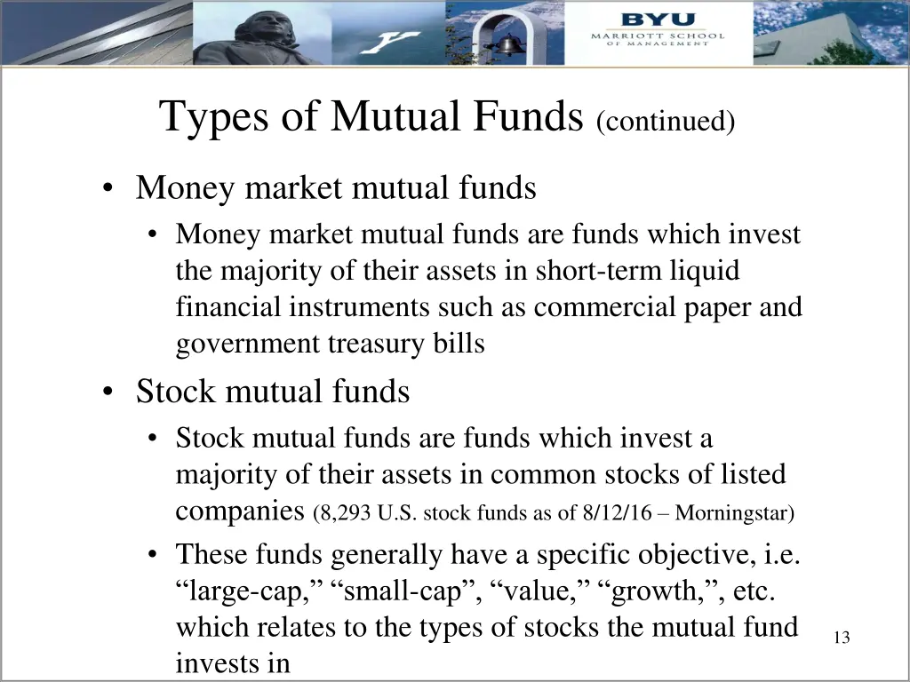 types of mutual funds continued